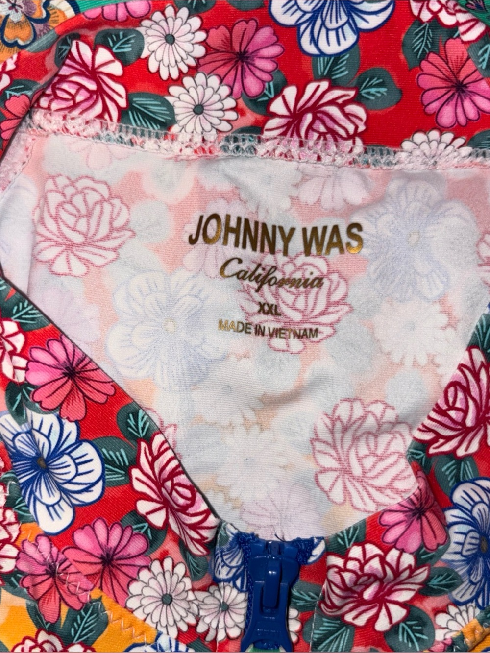 Johnny Was Swimwear Surf Shirt Comfort Rash Guard Floral Blue Multi Top Size 2XL - Picture 5 of 5